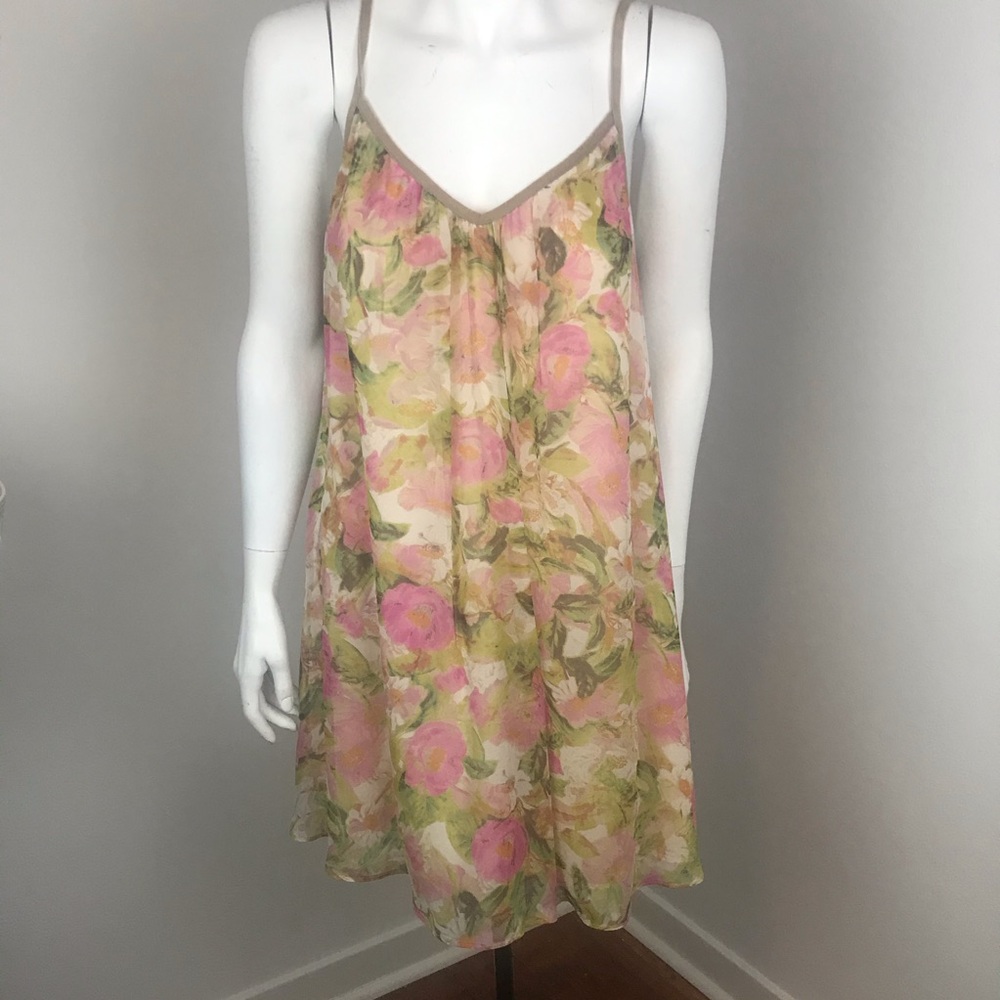 Lavender Brown Floral Mini Dress - Pink and Green